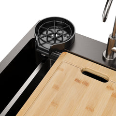 Drop-In Kitchen Sink Workstation, Single Bowl, 304 Stainless Steel, Matte Black