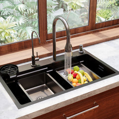 Drop-In Kitchen Sink Workstation, Single Bowl, 304 Stainless Steel, Matte Black