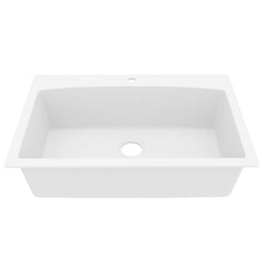 Drop-In Quartz Composite Kitchen Sink, Single Bowl, 33 x 22 In, White