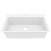 Drop-In Quartz Composite Kitchen Sink, Single Bowl, 33 x 22 In, White