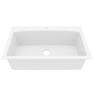 Drop-In Quartz Composite Kitchen Sink, Single Bowl, 33 x 22 In, White