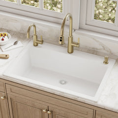 Drop-In Quartz Composite Kitchen Sink, Single Bowl, 33 x 22 In, White