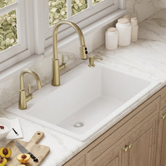 Drop-In Quartz Composite Kitchen Sink, Single Bowl, 33 x 22 In, White