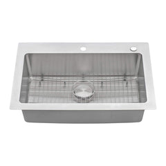 Drop-In Topmount Kitchen Sink, Single Bowl, 16 Gauge Stainless Steel, 33 x 22 Inch