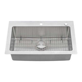Drop-In Topmount Kitchen Sink, Single Bowl, 16 Gauge Stainless Steel, 33 x 22 Inch