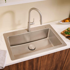 Drop-In Topmount Kitchen Sink, Single Bowl, 16 Gauge Stainless Steel, 33 x 22 Inch