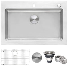 Drop-In Topmount Kitchen Sink, Single Bowl, 16 Gauge Stainless Steel, 33 x 22 Inch