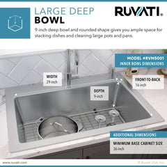 Drop-In Topmount Kitchen Sink, Single Bowl, 16 Gauge Stainless Steel, 33 x 22 Inch