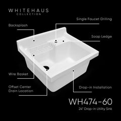 Drop-In Utility Sink, Single Bowl with Wire Basket in Vitreous China
