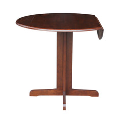 Drop Leaf Dining Table, Round Solid Rubberwood, Espresso