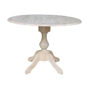 Drop Leaf Dining Table, Solid Rubberwood, Pedestal Base, Unfinished