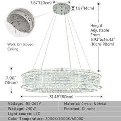 Drum Chandelier, 2 Tiers, 31.47 in Wide with Crystal Accents in Chrome