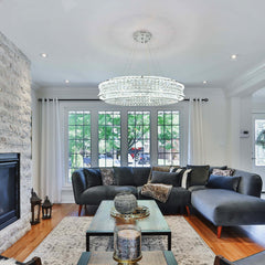 Drum Chandelier, 2 Tiers, 31.47 in Wide with Crystal Accents in Chrome