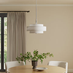 Drum Chandelier, 4-Light, Linen Blend Shade in Brushed Nickel