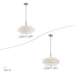 Drum Chandelier, 4-Light, Linen Blend Shade in Brushed Nickel