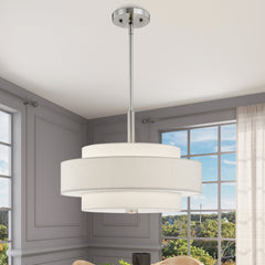 Drum Chandelier, 4-Light, Linen Blend Shade in Brushed Nickel