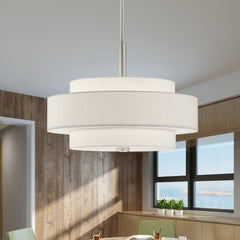 Drum Chandelier, 4-Light, Linen Blend Shade in Brushed Nickel