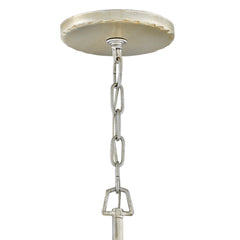 Drum Chandelier, 6-Light, Silver Metal with White Linen Shade