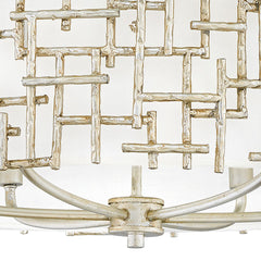 Drum Chandelier, 6-Light, Silver Metal with White Linen Shade