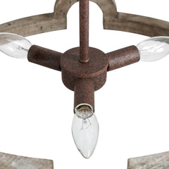 Drum Chandelier with 3 Lights in Distressed Brown Wood and Metal