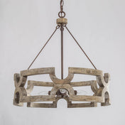 Drum Chandelier with 3 Lights in Distressed Brown Wood and Metal
