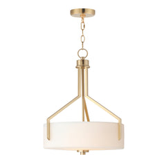 Drum Pendant Light, 3-Light, Satin Brass with White Frosted Glass