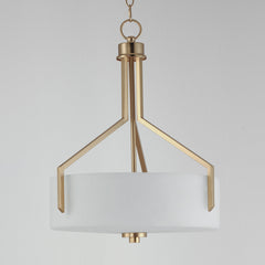 Drum Pendant Light, 3-Light, Satin Brass with White Frosted Glass