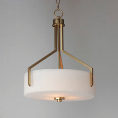 Drum Pendant Light, 3-Light, Satin Brass with White Frosted Glass