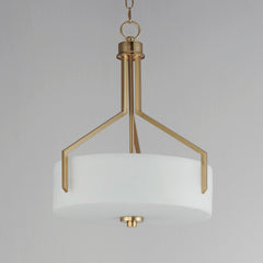 Drum Pendant Light, 3-Light, Satin Brass with White Frosted Glass