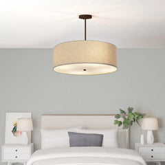 Drum Pendant Light, 6-Light, Cream Woven Fabric Shade with Dark Bronze Finish