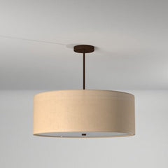Drum Pendant Light, 6-Light, Cream Woven Fabric Shade with Dark Bronze Finish