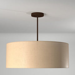 Drum Pendant Light, 6-Light, Cream Woven Fabric Shade with Dark Bronze Finish