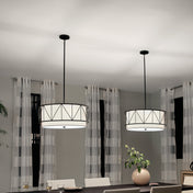 Drum Pendant Light with 4 Lights in Black Steel and White Shade