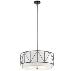 Drum Pendant Light with 4 Lights in Black Steel and White Shade
