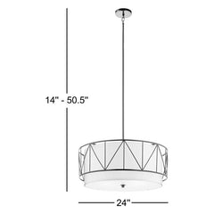Drum Pendant Light with 4 Lights in Black Steel and White Shade