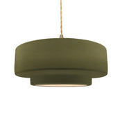 Drum Pendant Light with Ceramic Shade in Matte Green and Brushed Brass
