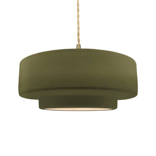 Drum Pendant Light with Ceramic Shade in Matte Green and Brushed Brass