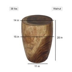 Drum Side Table, Solid Acacia Wood, Walnut Color