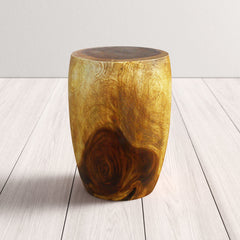 Drum Side Table, Solid Acacia Wood, Walnut Color