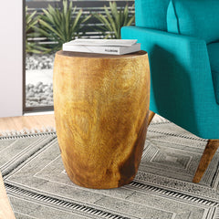 Drum Side Table, Solid Acacia Wood, Walnut Color