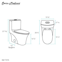 Dual-Flush Toilet, Cascade II, One-Piece, Elongated, Glossy White