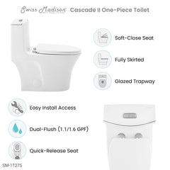 Dual-Flush Toilet, Cascade II, One-Piece, Elongated, Glossy White