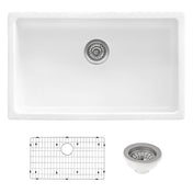 Dual-Mount Fireclay Kitchen Sink, Single Bowl, 30 Inch, Glossy White