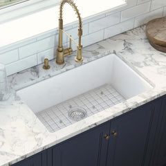 Dual-Mount Fireclay Kitchen Sink, Single Bowl, 30 Inch, Glossy White