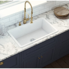 Dual-Mount Fireclay Kitchen Sink, Single Bowl, 30 Inch, Glossy White