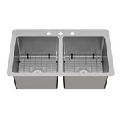 Dual Mount Kitchen Sink, Calgary, Double Bowl in Brushed Stainless Steel