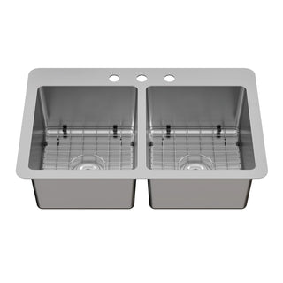 Dual Mount Kitchen Sink, Calgary, Double Bowl in Brushed Stainless Steel