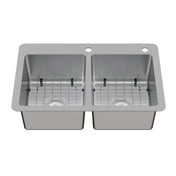 Dual Mount Kitchen Sink, Calgary, Double Bowl in Brushed Stainless Steel