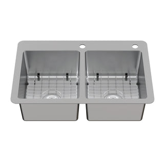 Dual Mount Kitchen Sink, Calgary, Double Bowl in Brushed Stainless Steel
