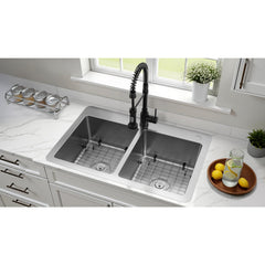 Dual Mount Kitchen Sink, Calgary, Double Bowl in Brushed Stainless Steel